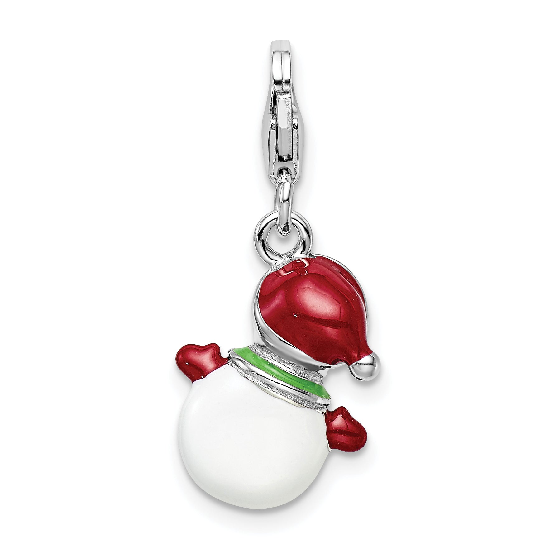 Amore La Vita Sterling Silver Rhodium-plated Polished 3-D Enameled with Crystal From Swarovski Snowman Lobster Clasp Charm