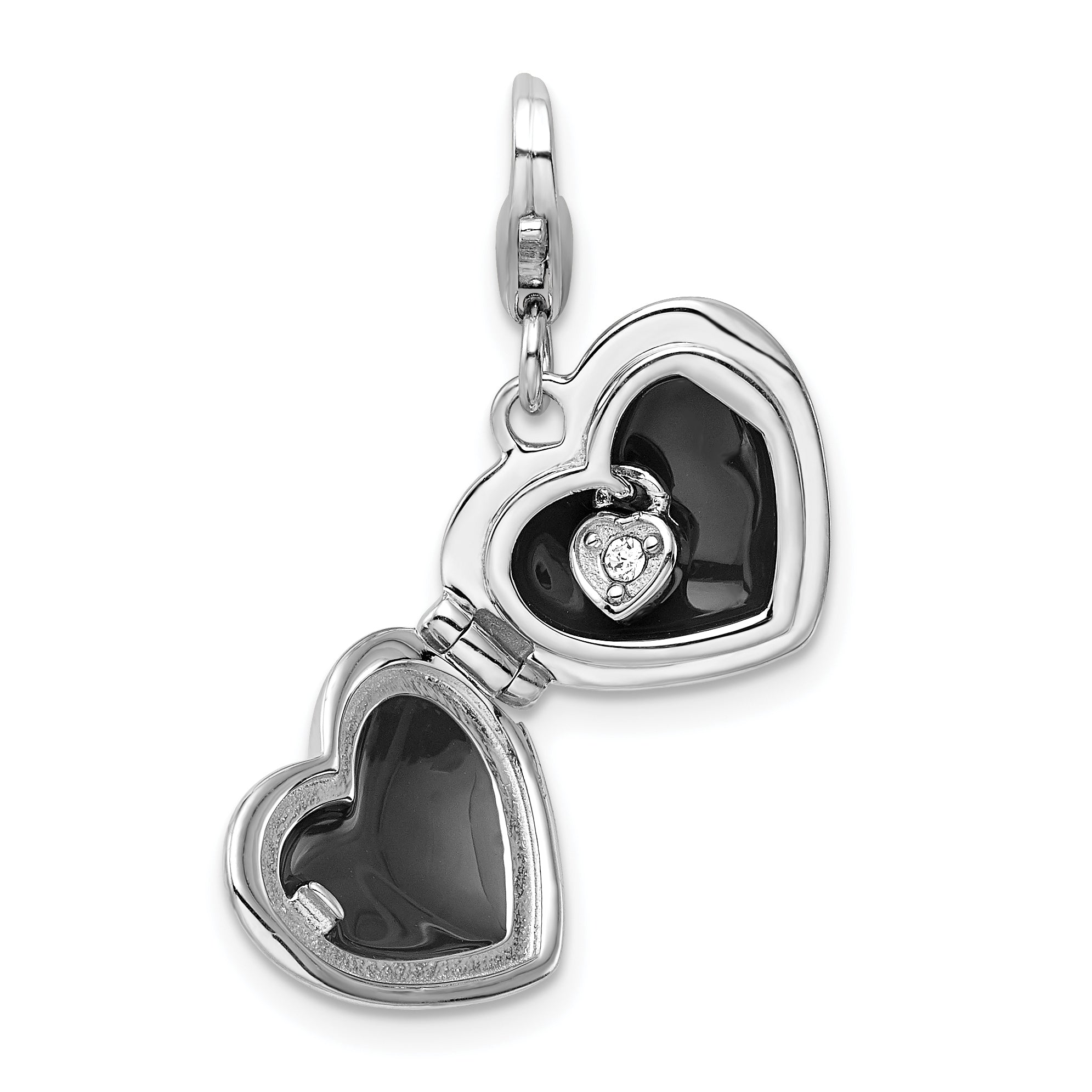 Sterling Silver Enameled LOVE Heart Locket Lobster Clasp Charm