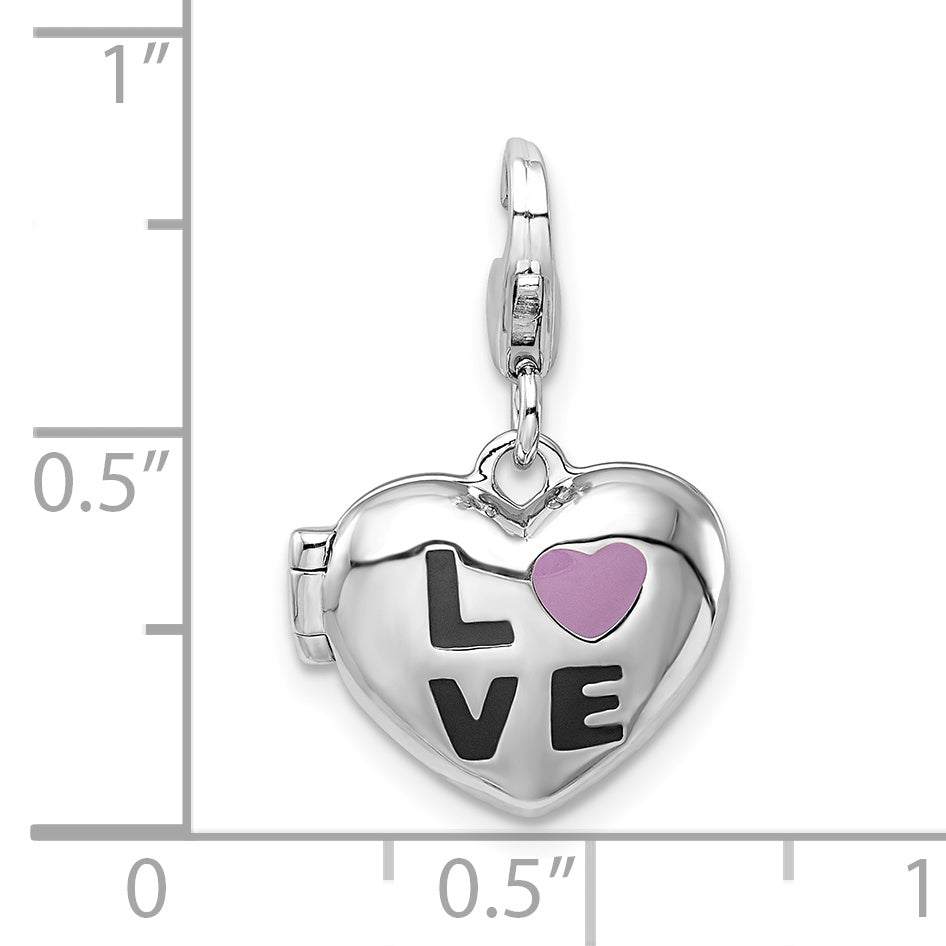 Sterling Silver Enameled LOVE Heart Locket Lobster Clasp Charm