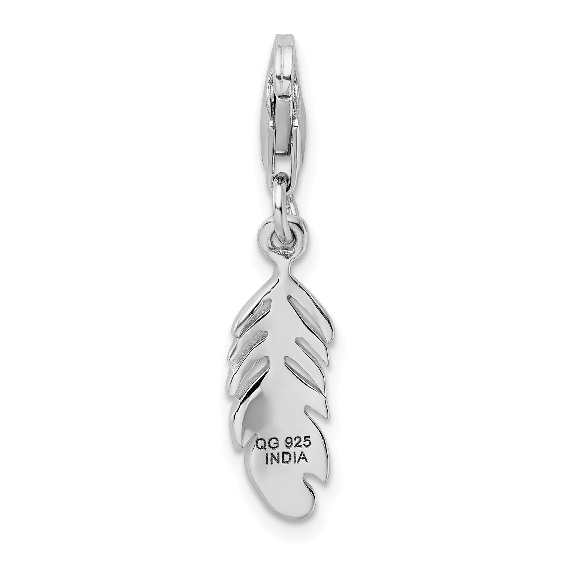 Sterling Silver Polished Feather with Lobster Clasp Charm