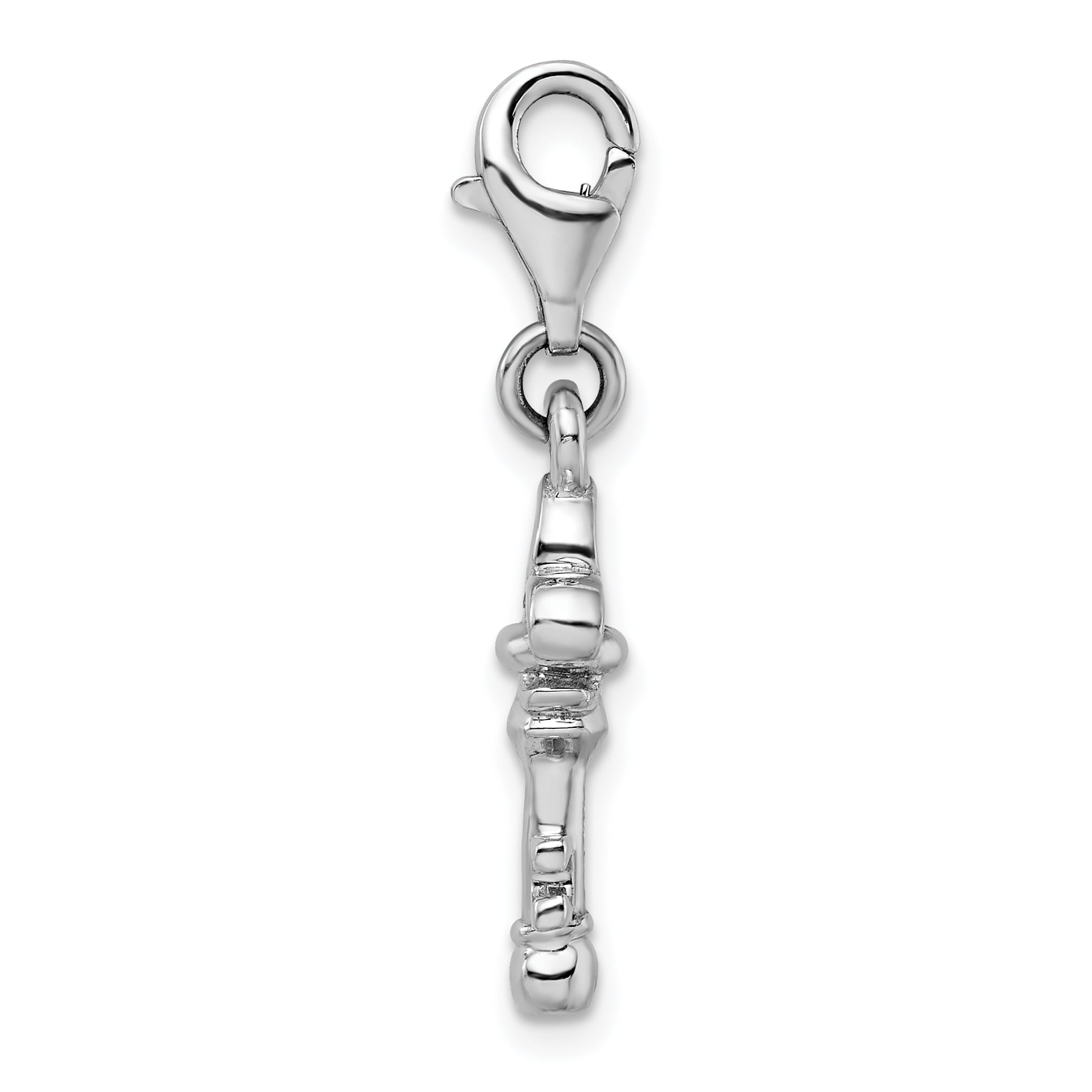 Sterling Silver Polished Fleur de Lis Key with Lobster Clasp Charm