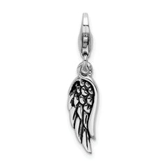 Sterling Silver Polished and Oxidized 3D Wing Lobster Clasp Charm