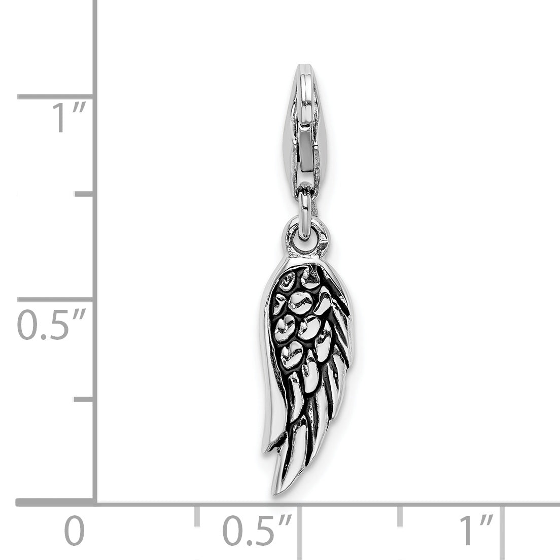 Sterling Silver Polished and Oxidized 3D Wing Lobster Clasp Charm