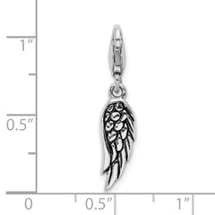 Sterling Silver Polished and Oxidized 3D Wing Lobster Clasp Charm