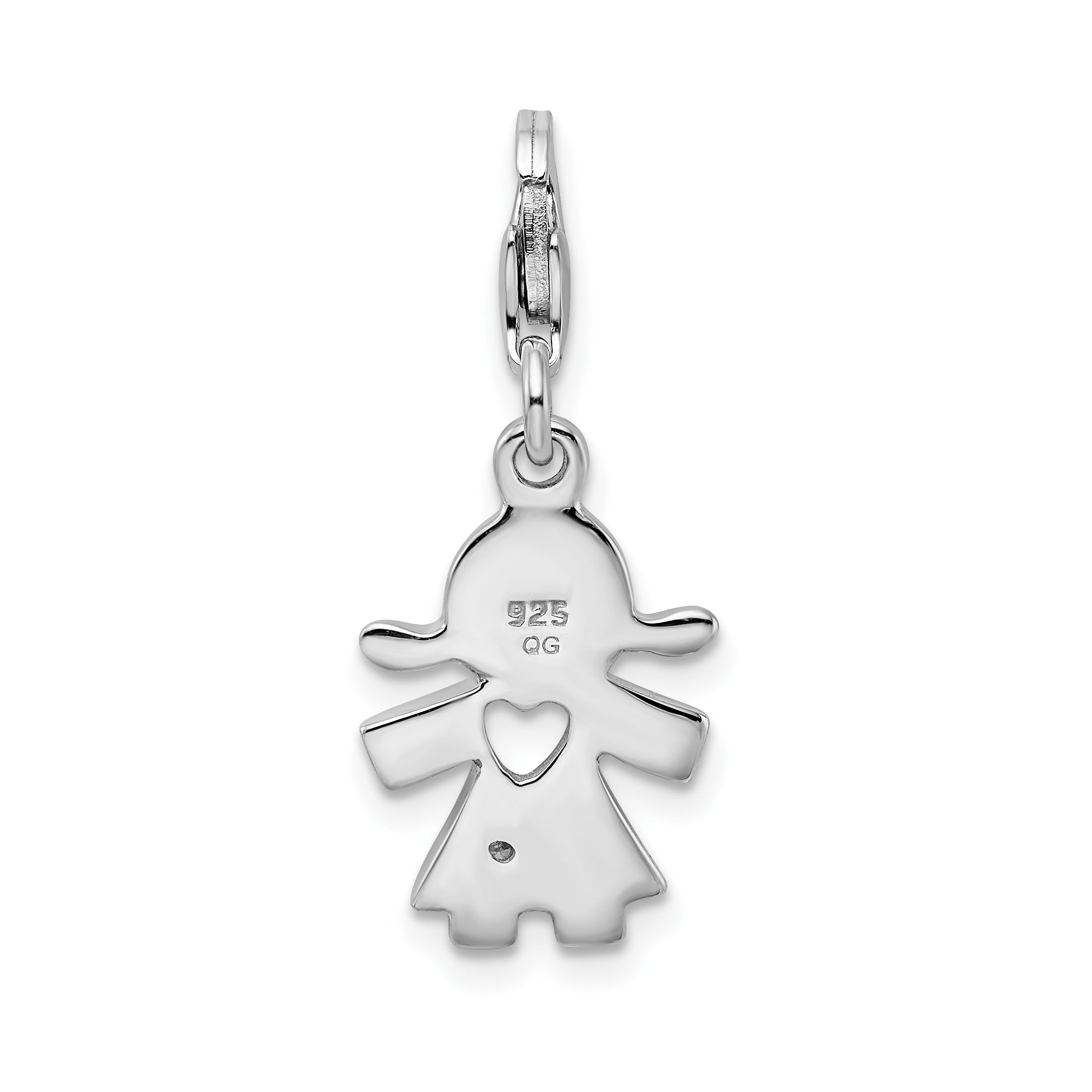 Sterling Silver  Polished  w/ CZ Little Girl Lobster Clasp Charm