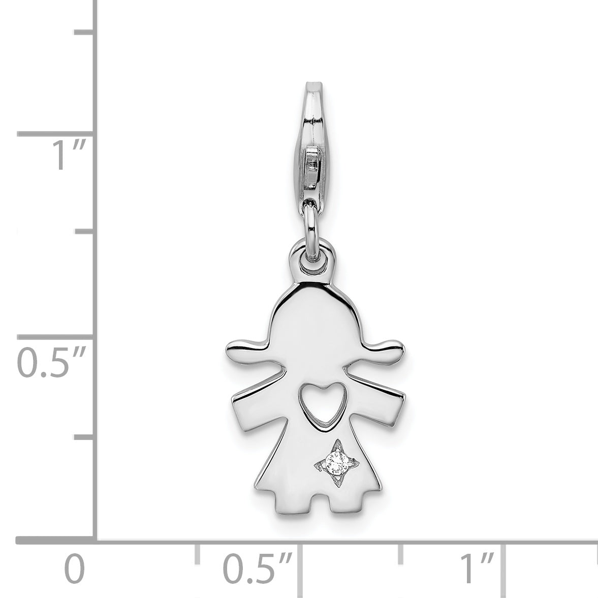 Sterling Silver  Polished  w/ CZ Little Girl Lobster Clasp Charm