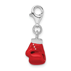 Sterling Silver Polished Enamel Boxing Glove w/ Lobster Clasp Charm