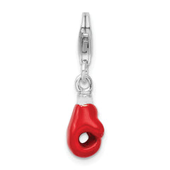 Amore La Vita Sterling Silver Rhodium-plated Polished 3-D Enameled Boxing Glove Charm with Fancy Lobster Clasp