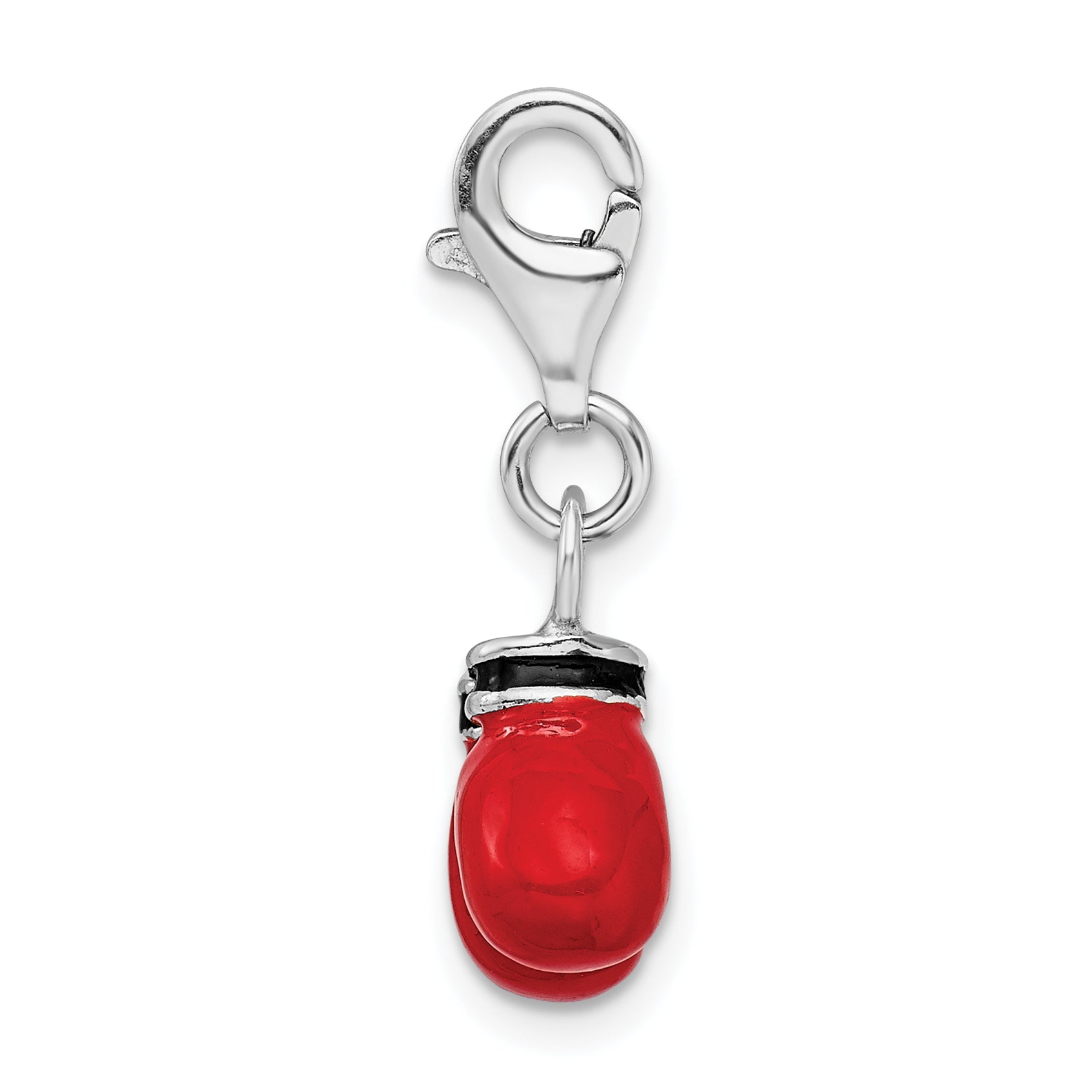 Sterling Silver Polished Enamel Boxing Gloves w/ Lobster Clasp Charm