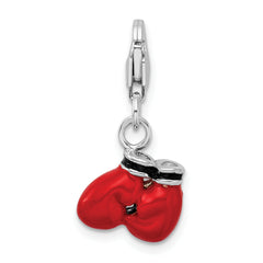 Sterling Silver Polished Enamel Boxing Gloves w/ Lobster Clasp Charm