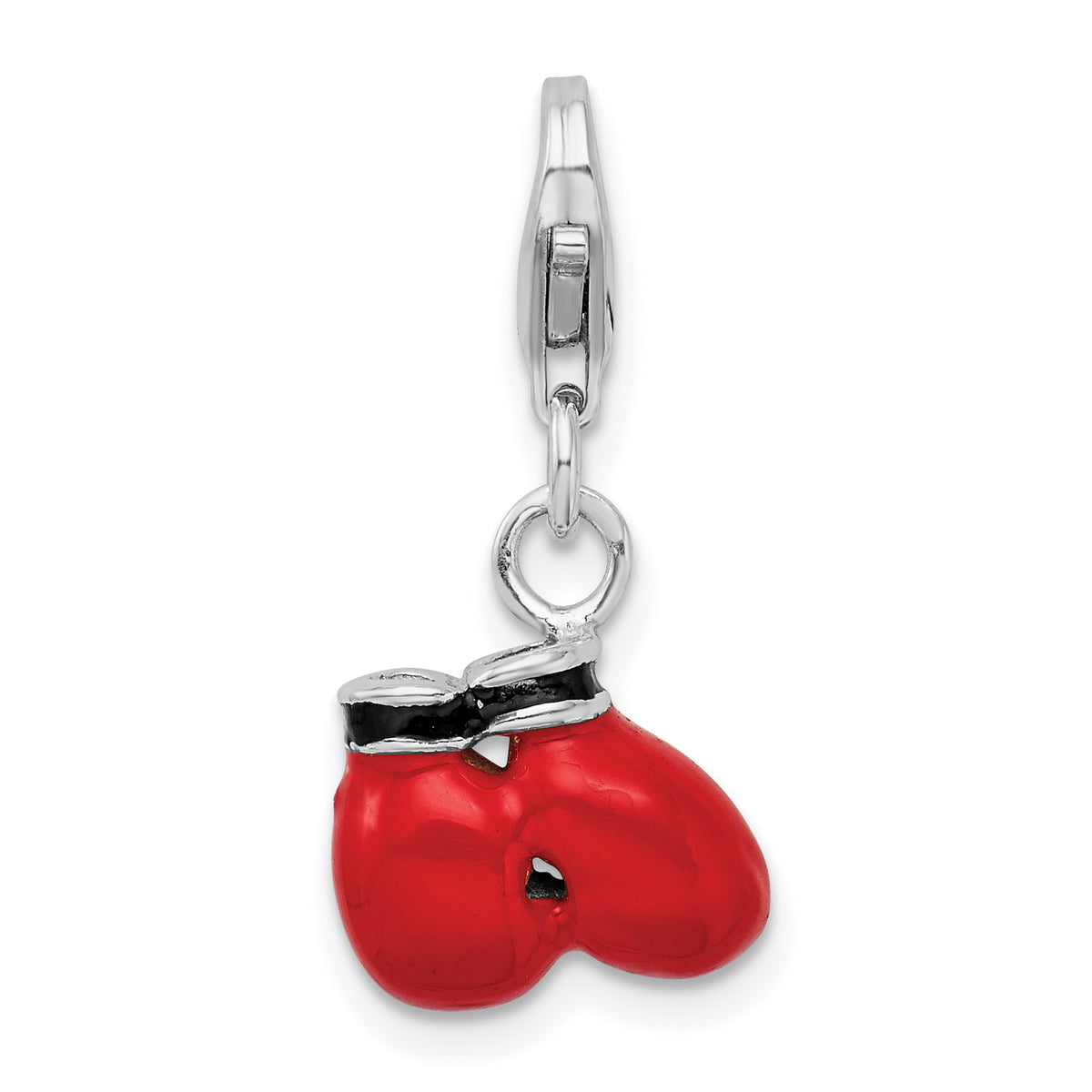 Amore La Vita Sterling Silver Rhodium-plated Polished 3-D Enameled Boxing Gloves Charm with Fancy Lobster Clasp