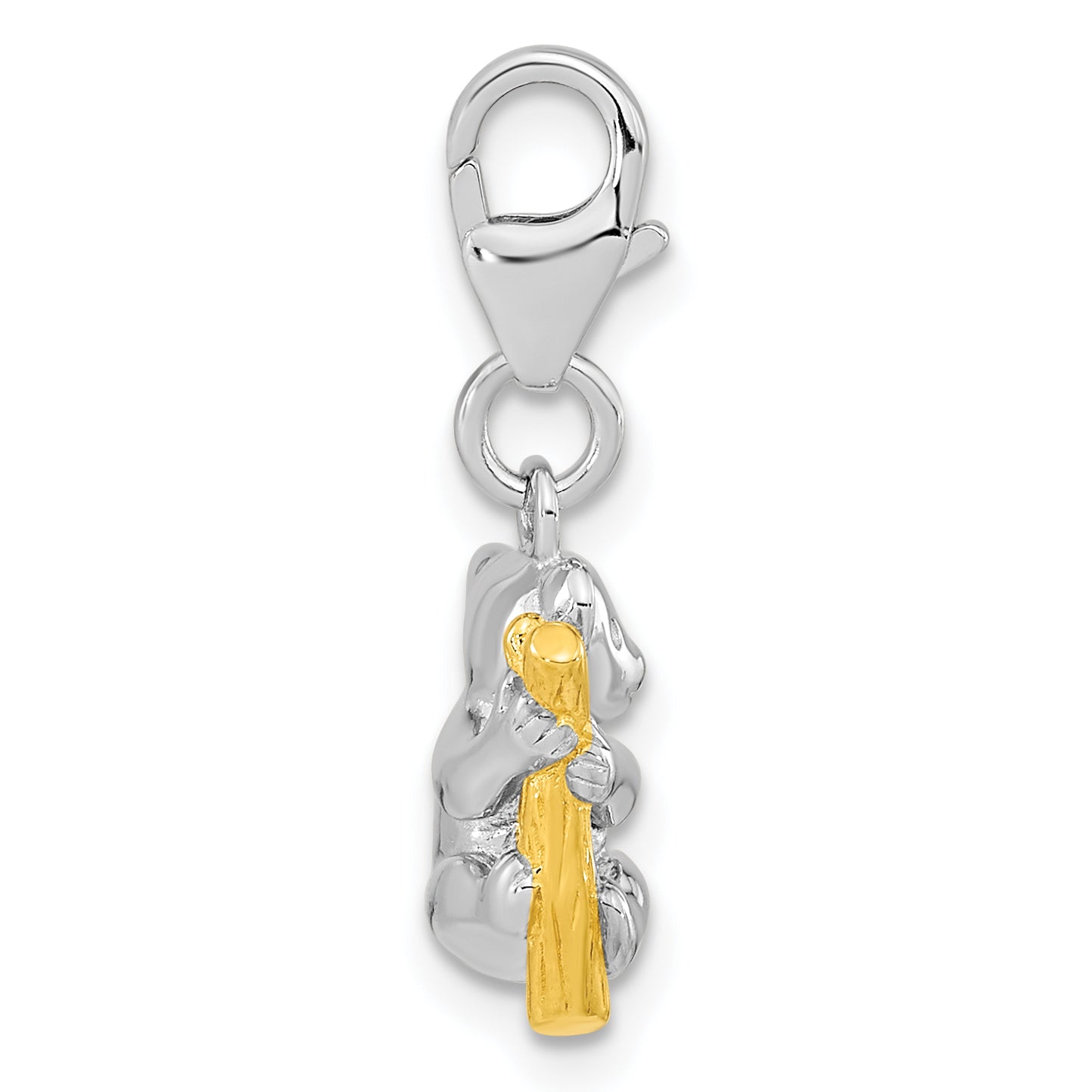 Amore La Vita Sterling Silver Rhodium-plated and Gold-plated 3-D Koala Bear on Tree Charm with Fancy Lobster Clasp