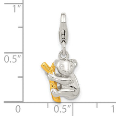 Amore La Vita Sterling Silver Rhodium-plated and Gold-plated 3-D Koala Bear on Tree Charm with Fancy Lobster Clasp