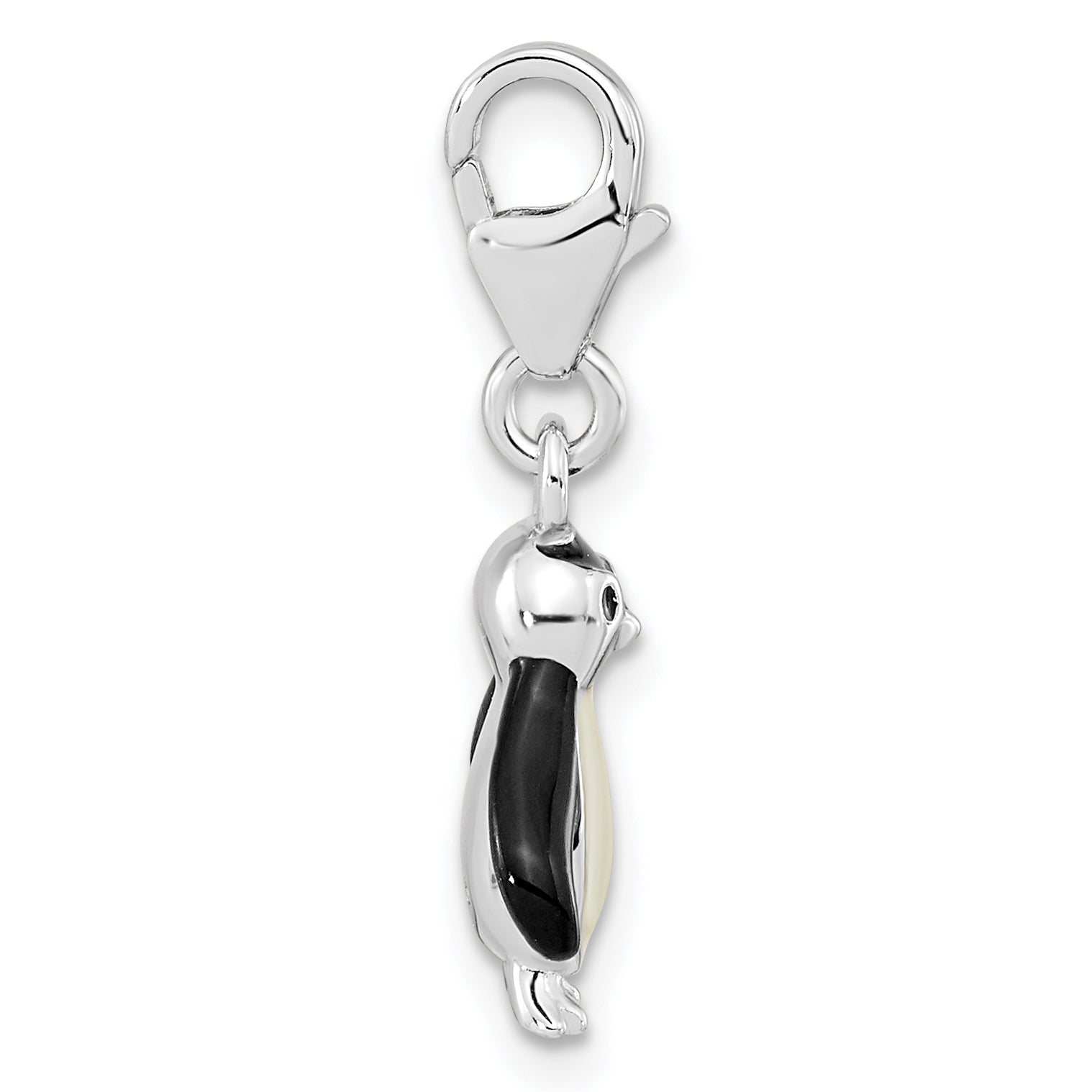 Amore La Vita Sterling Silver Rhodium-plated Polished 3-D Glitter Enameled Penguin Charm with Fancy Lobster Clasp