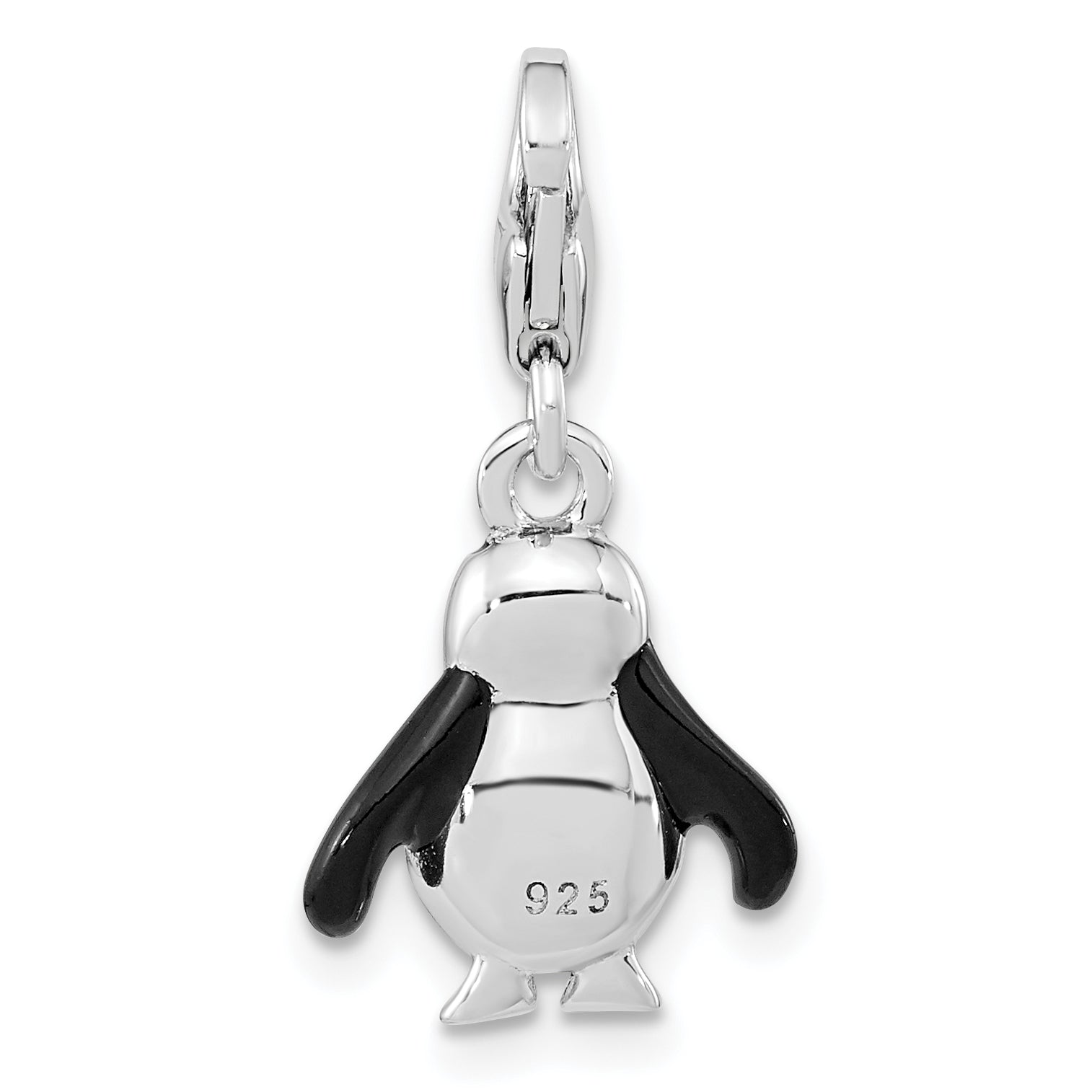 Amore La Vita Sterling Silver Rhodium-plated Polished 3-D Glitter Enameled Penguin Charm with Fancy Lobster Clasp