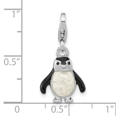 Amore La Vita Sterling Silver Rhodium-plated Polished 3-D Glitter Enameled Penguin Charm with Fancy Lobster Clasp