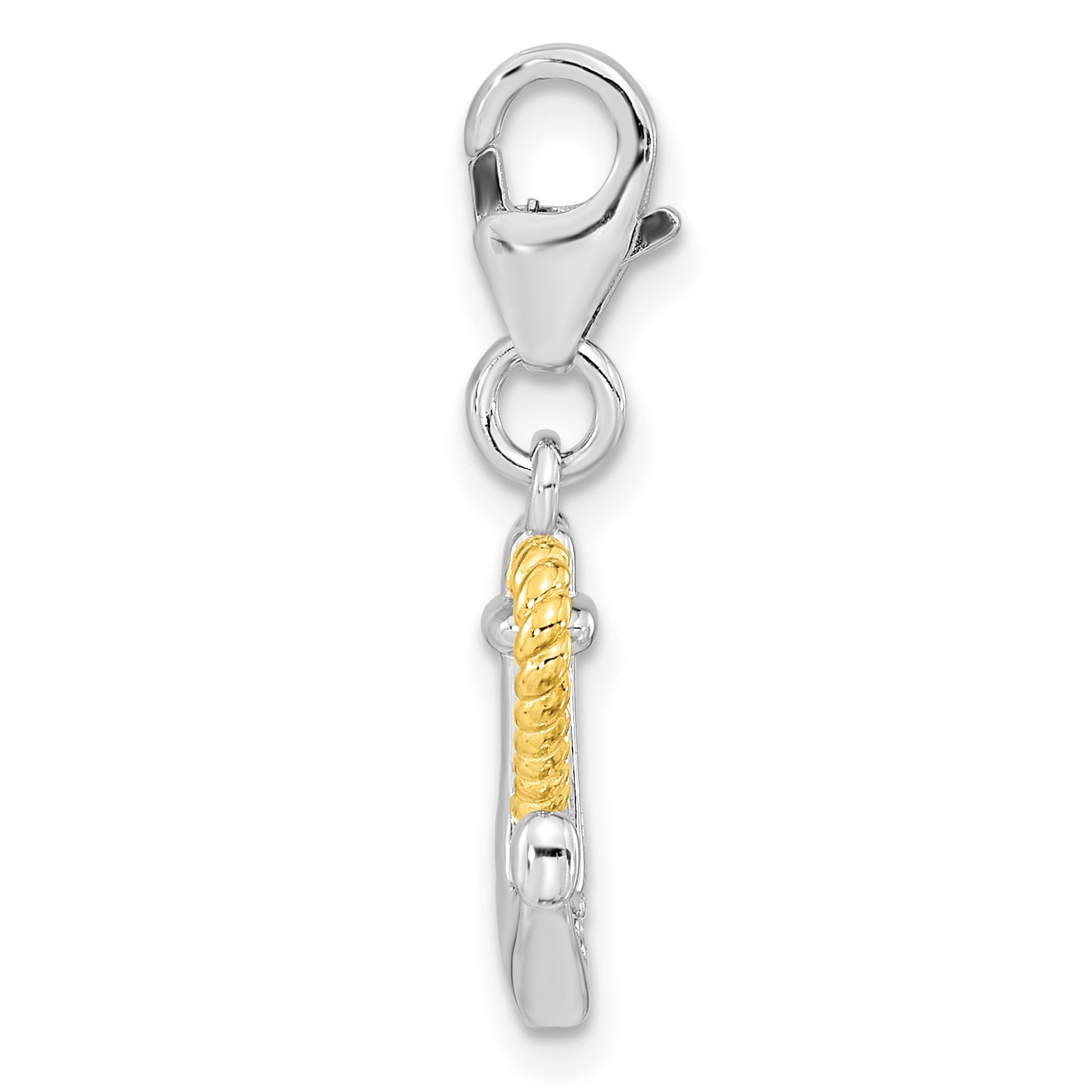 Amore La Vita Sterling Silver Rhodium-plated and Gold-plated CZ Heart and Anchor Charm with Fancy Lobster Clasp