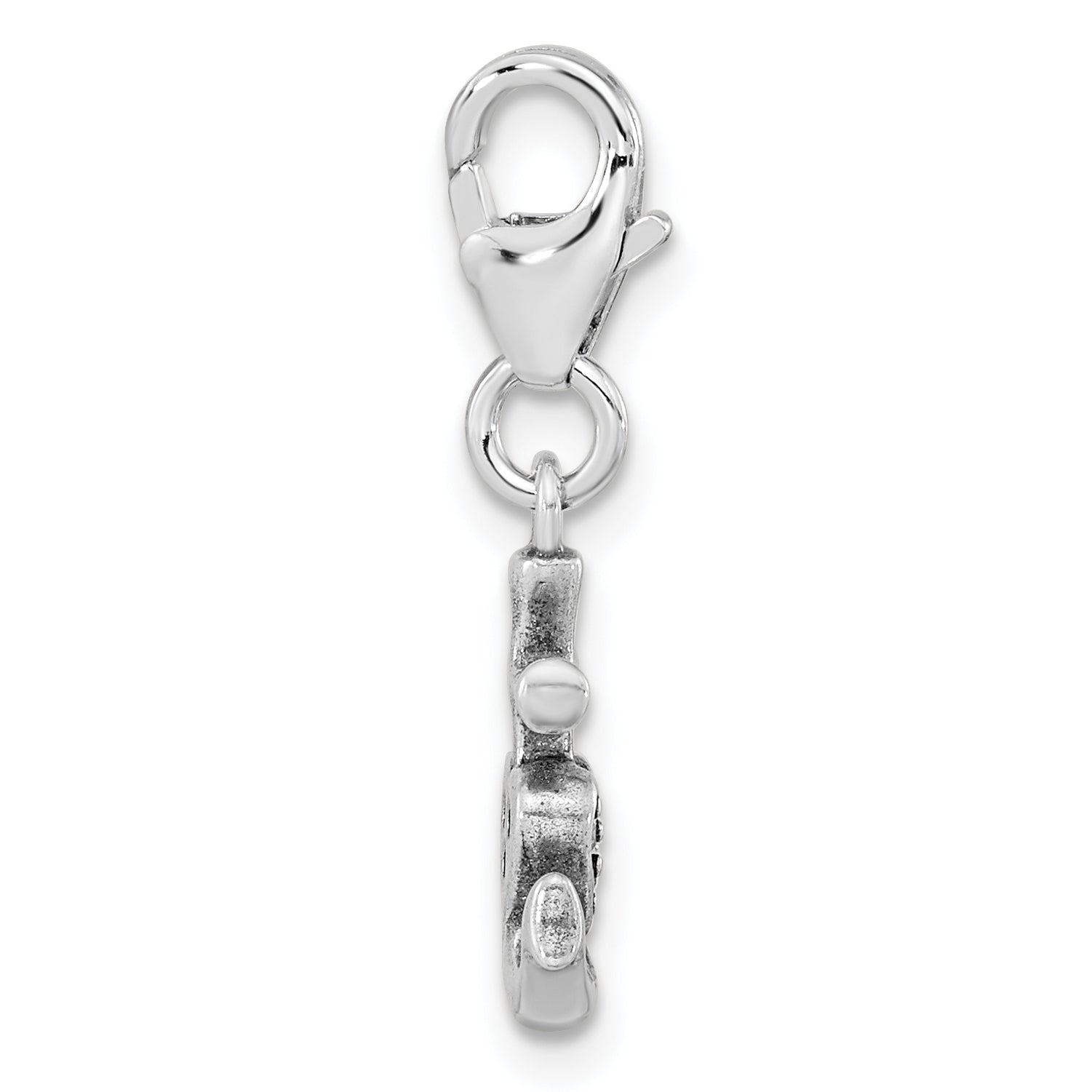 Amore La Vita Sterling Silver Rhodium-plated Polished Antiqued CZ Anchor with Heart Charm with Fancy Lobster Clasp