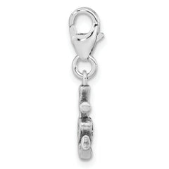 Amore La Vita Sterling Silver Rhodium-plated Polished Antiqued CZ Anchor with Heart Charm with Fancy Lobster Clasp