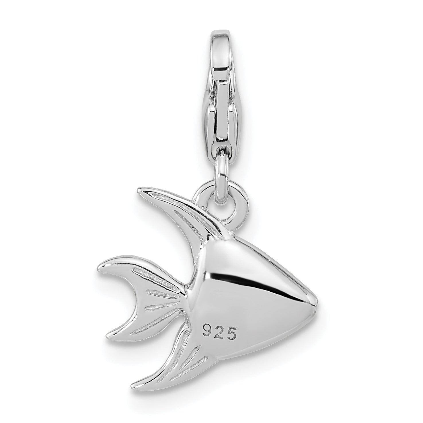 Amore La Vita Sterling Silver Rhodium-plated Polished 3-D Enameled Angel Fish Charm with Fancy Lobster Clasp