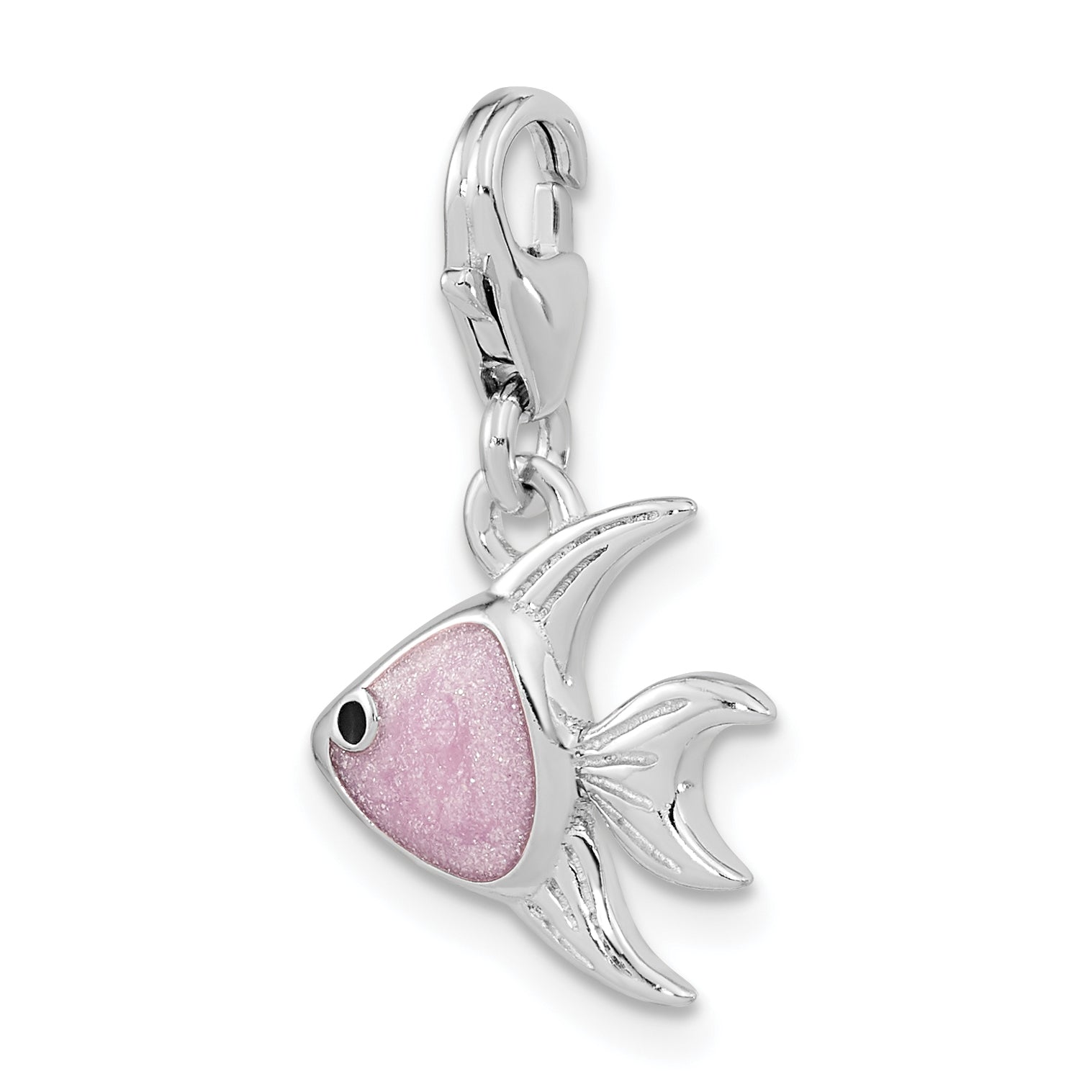 Amore La Vita Sterling Silver Rhodium-plated Polished 3-D Enameled Angel Fish Charm with Fancy Lobster Clasp