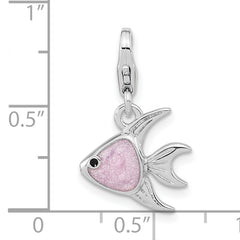 Amore La Vita Sterling Silver Rhodium-plated Polished 3-D Enameled Angel Fish Charm with Fancy Lobster Clasp