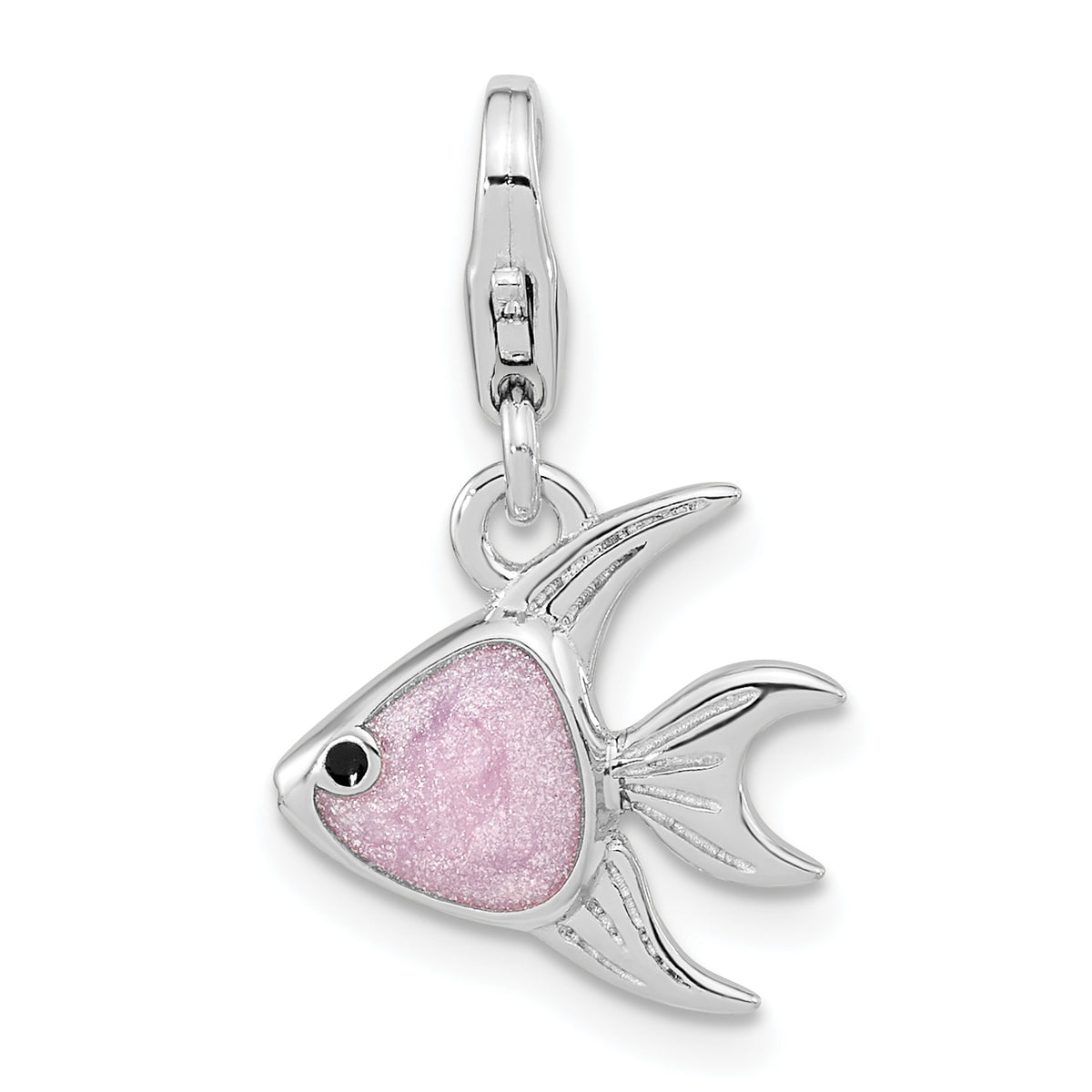 Amore La Vita Sterling Silver Rhodium-plated Polished 3-D Enameled Angel Fish Charm with Fancy Lobster Clasp