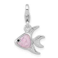 Amore La Vita Sterling Silver Rhodium-plated Polished 3-D Enameled Angel Fish Charm with Fancy Lobster Clasp