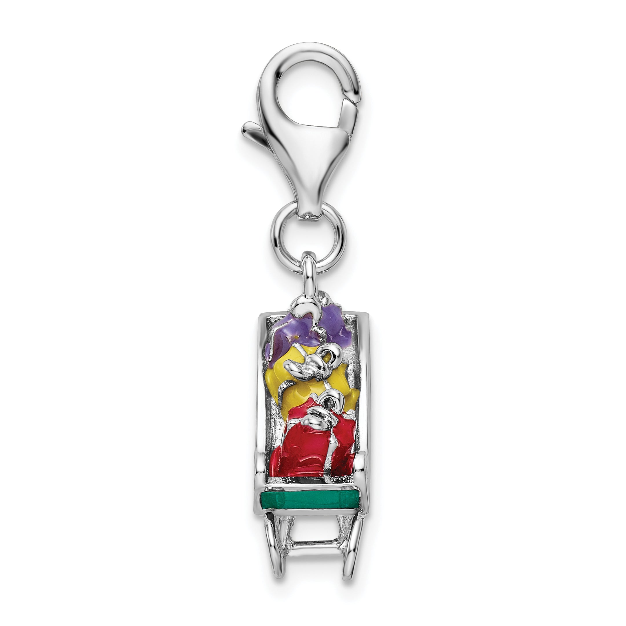 Amore La Vita Sterling Silver Rhodium-plated Polished 3-D Enameled Sled with Presents Charm