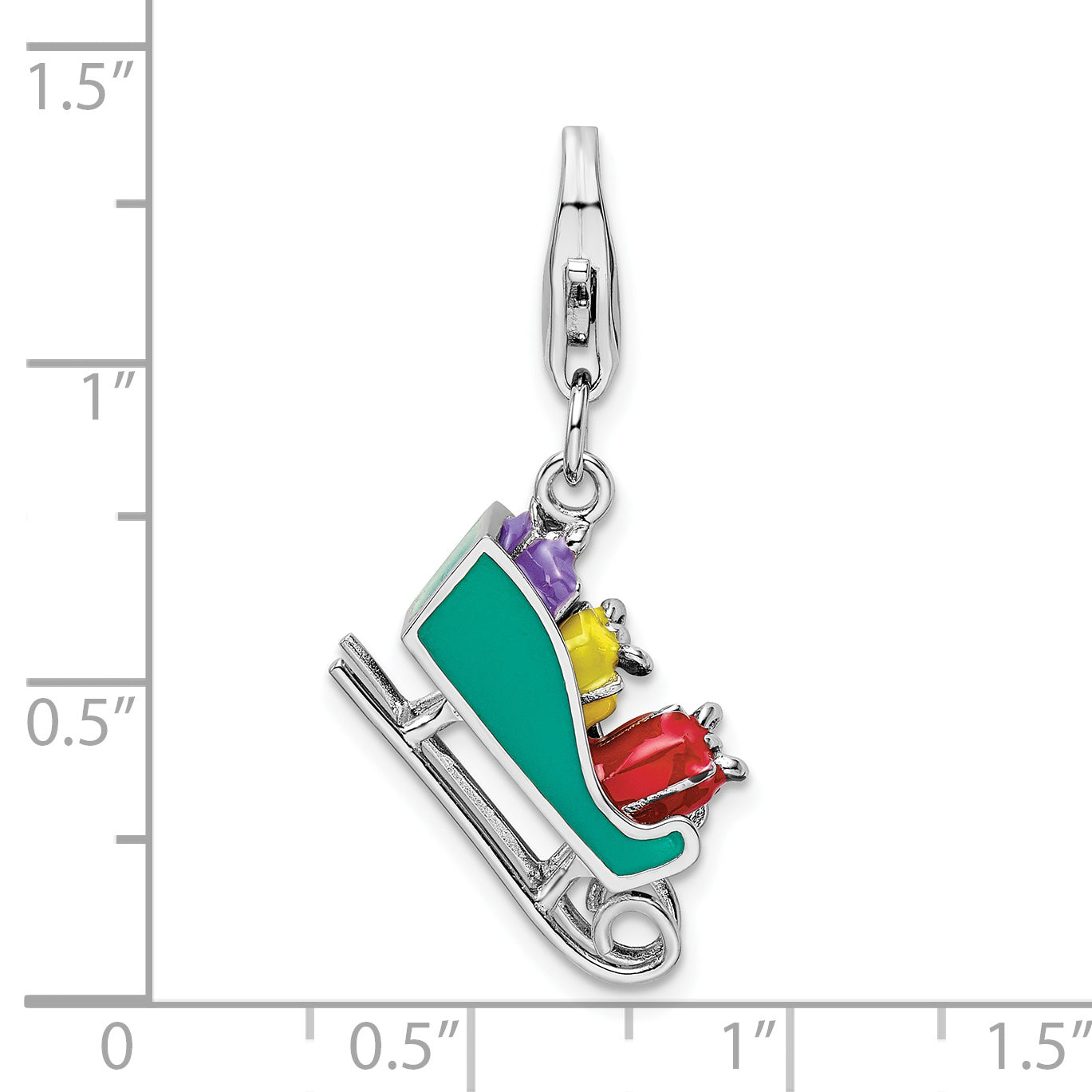 Amore La Vita Sterling Silver Rhodium-plated Polished 3-D Enameled Sled with Presents Charm