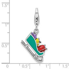 Amore La Vita Sterling Silver Rhodium-plated Polished 3-D Enameled Sled with Presents Charm