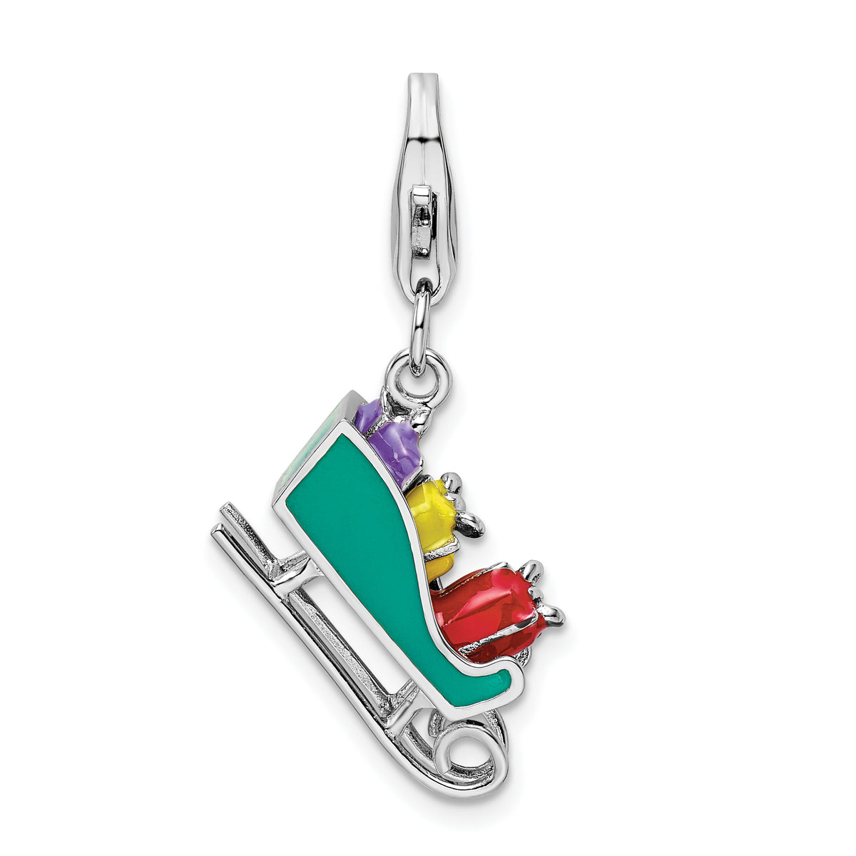 Amore La Vita Sterling Silver Rhodium-plated Polished 3-D Enameled Sled with Presents Charm