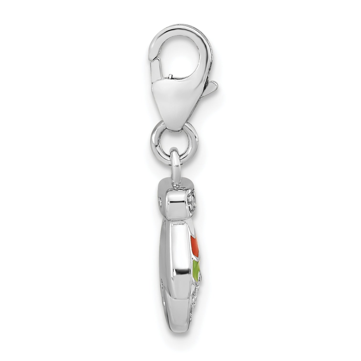 Amore La Vita Sterling Silver Rhodium-plated Polished CZ Enameled Mitten Charm with Fancy Lobster Clasp