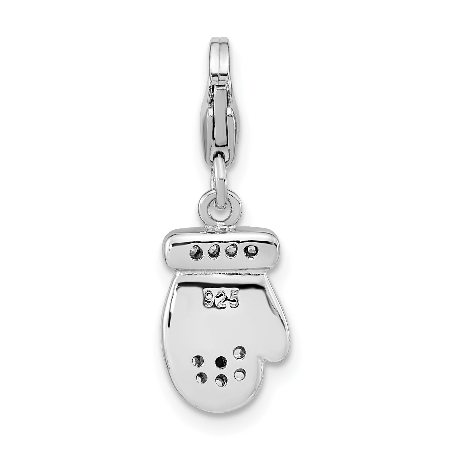 Amore La Vita Sterling Silver Rhodium-plated Polished CZ Enameled Mitten Charm with Fancy Lobster Clasp