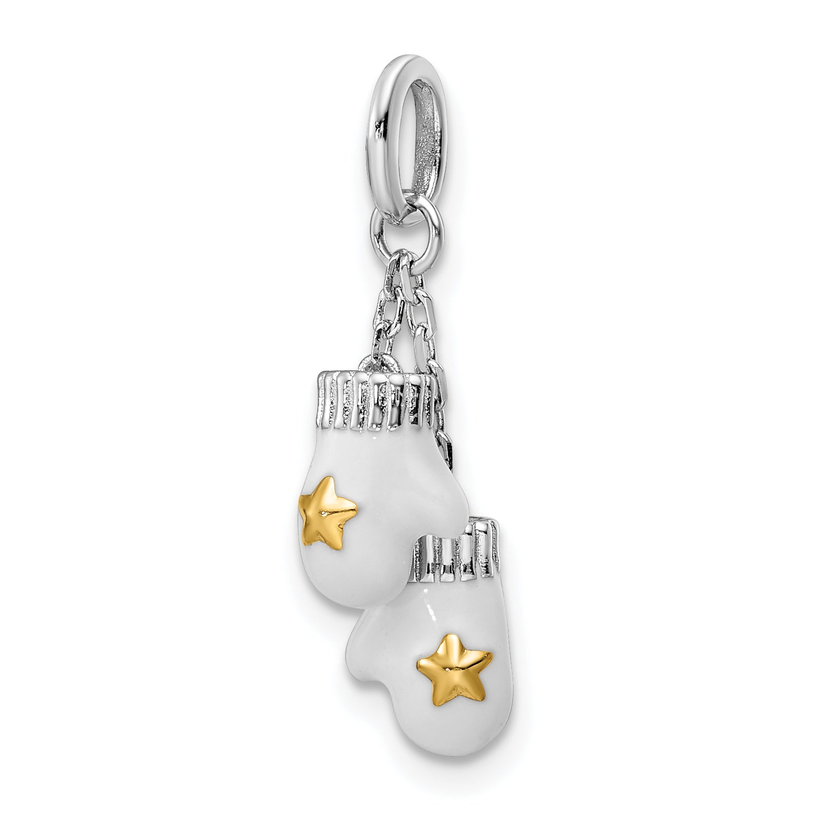 Amore La Vita Sterling Silver Rhodium-plated and Gold-tone Polished Enameled Mitten Charm