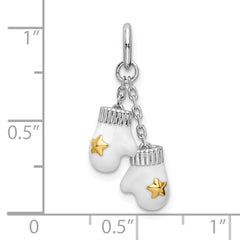 Amore La Vita Sterling Silver Rhodium-plated and Gold-tone Polished Enameled Mitten Charm