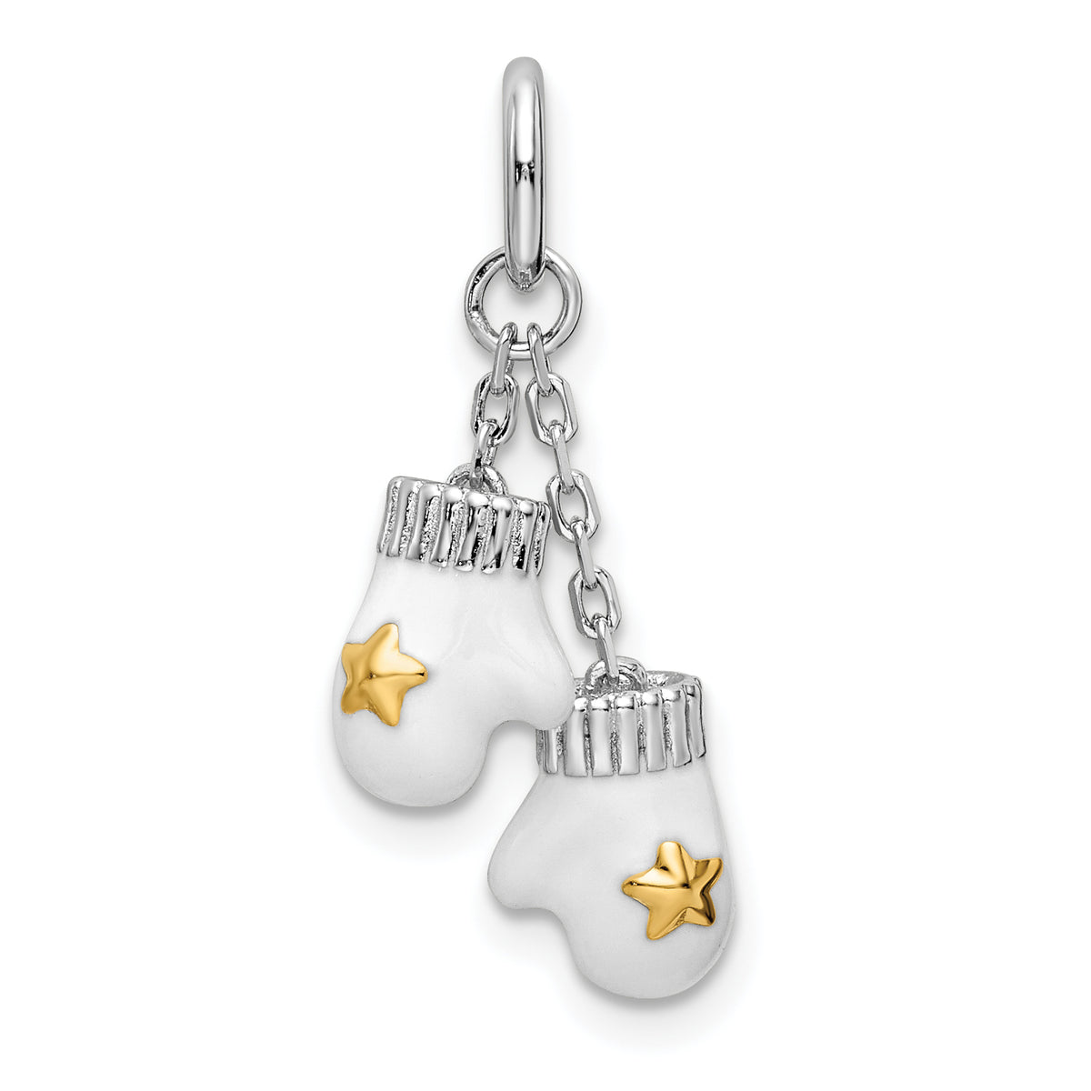 Amore La Vita Sterling Silver Rhodium-plated and Gold-tone Polished Enameled Mitten Charm