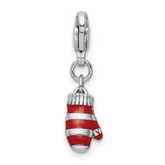 Amore La Vita Sterling Silver Rhodium-plated Polished 3-D Enameled Mittens Charm with Fancy Lobster Clasp