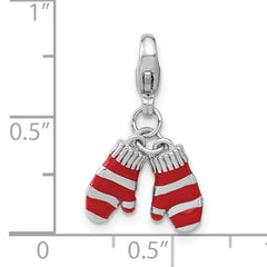 Amore La Vita Sterling Silver Rhodium-plated Polished 3-D Enameled Mittens Charm with Fancy Lobster Clasp