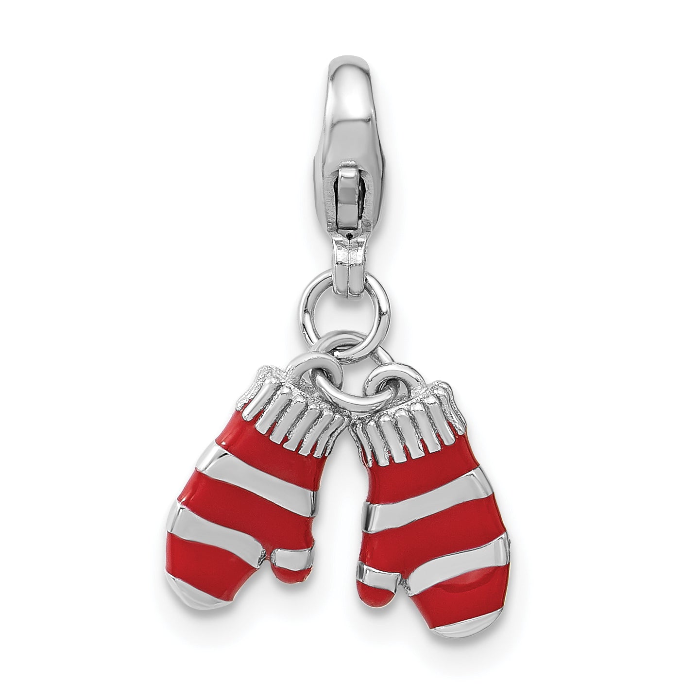 Amore La Vita Sterling Silver Rhodium-plated Polished 3-D Enameled Mittens Charm with Fancy Lobster Clasp