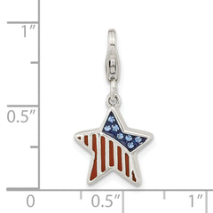 Amore La Vita Sterling Silver Rhodium-plated Polished Enameled Crystal From Swarovski Crystal Reversible American Flag Star Charm with Fancy Lobster Clasp