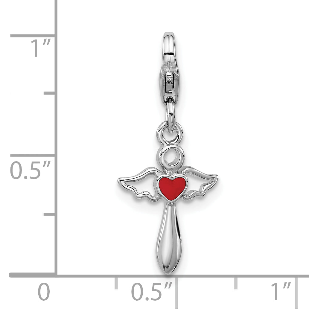 SS Amore La Vita Rh-plated Angel with Enameled Red Heart Charm