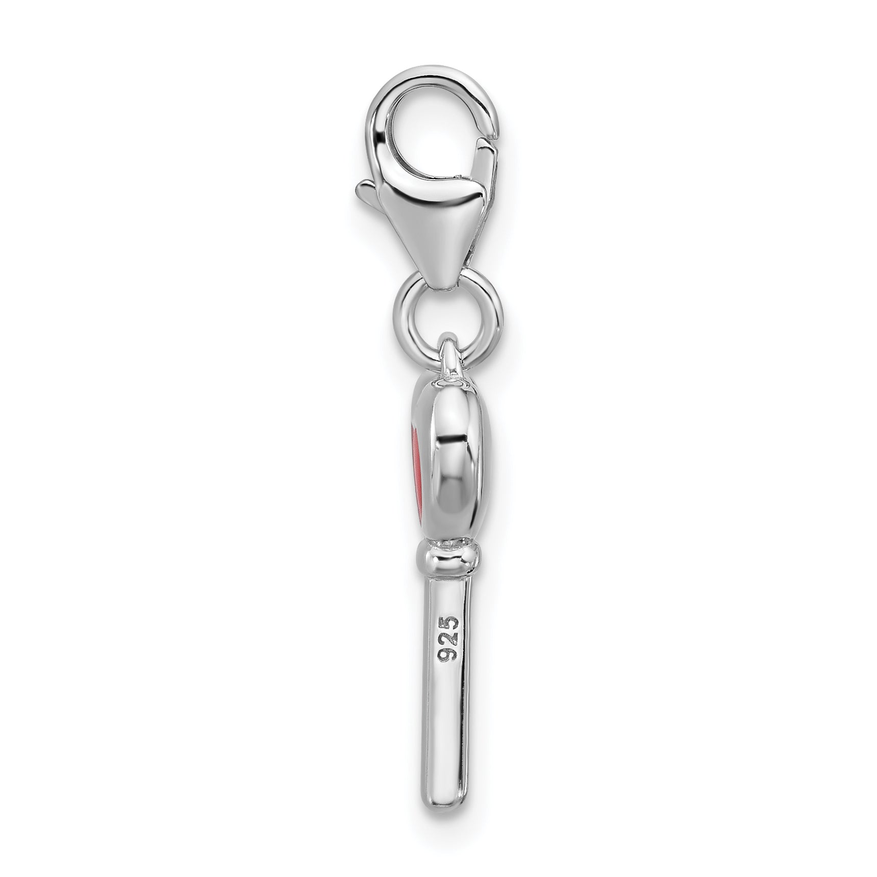 SS Amore La Vita Rh-plated Enameled  3-D CZ and Red Heart Key Charm