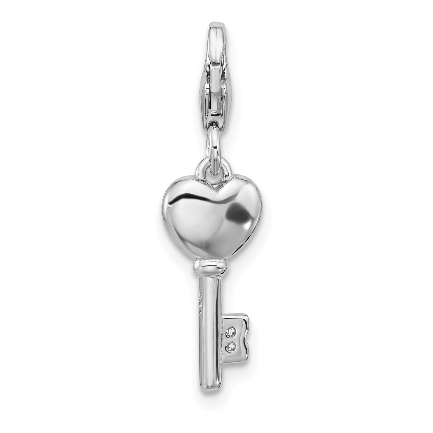 SS Amore La Vita Rh-plated Enameled  3-D CZ and Red Heart Key Charm