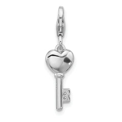 SS Amore La Vita Rh-plated Enameled  3-D CZ and Red Heart Key Charm