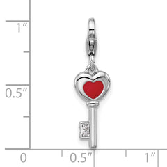 SS Amore La Vita Rh-plated Enameled  3-D CZ and Red Heart Key Charm