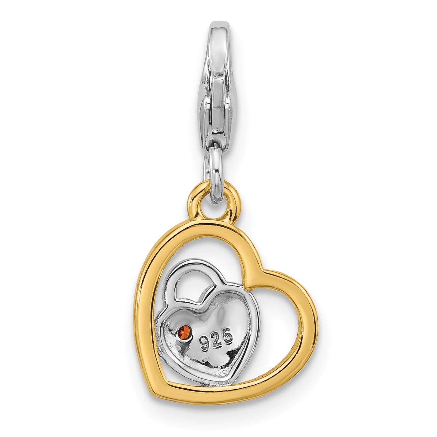 SS Amore La Vita Rhod/Gold-plated Red CZ Double Heart LOVE Charm