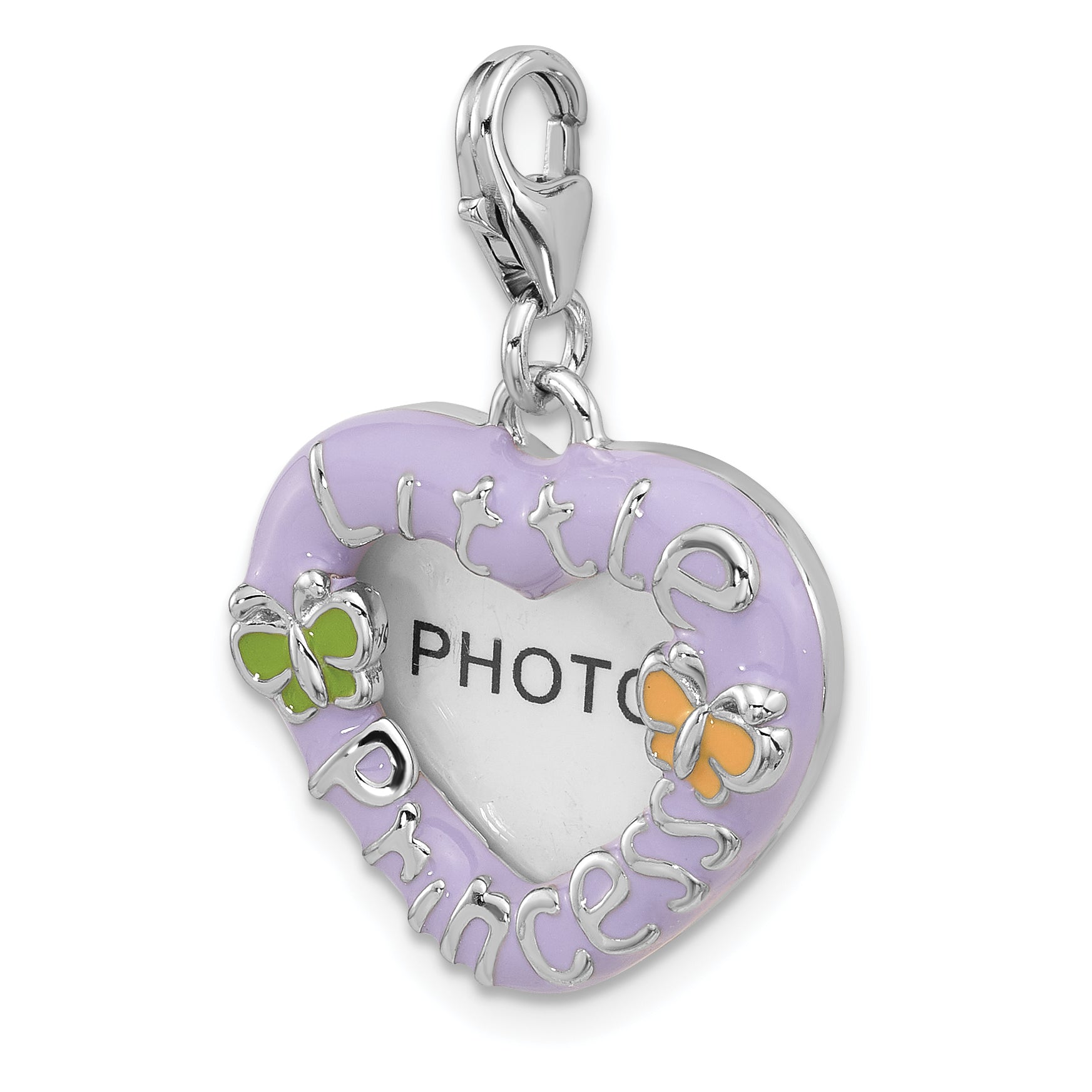 SS Amore La Vita Rhod-pl Enamel PRINCESS Heart Picture Frame Charm