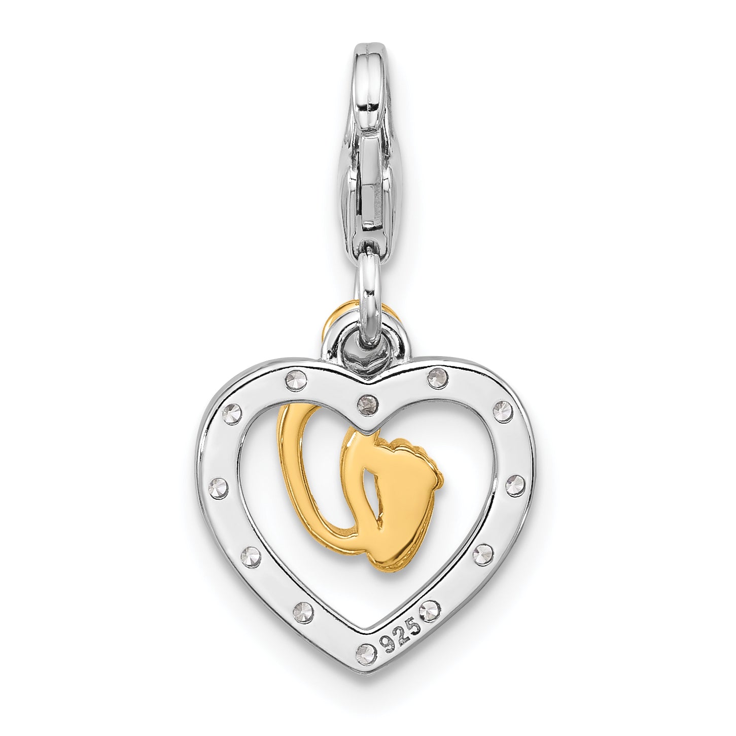 SS Amore La Vita Rhod-plated Gold-plated Baby Feet CZ Heart Charm