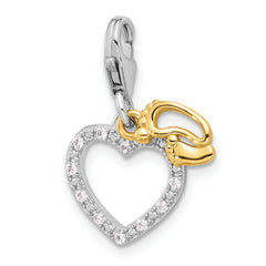 SS Amore La Vita Rhod-plated Gold-plated Baby Feet CZ Heart Charm